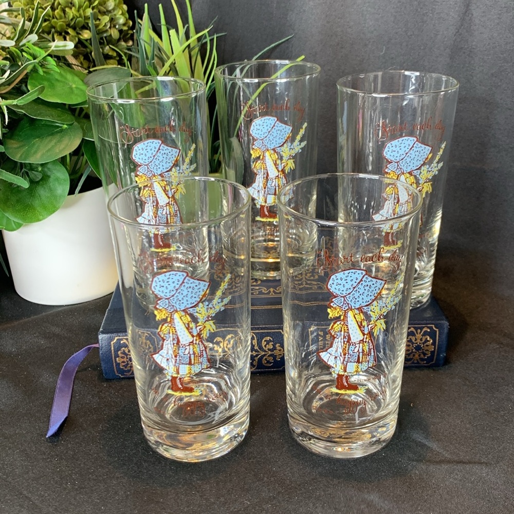 Set of 5 vintage 1972 American greeting Holly Hobbie tumblers / drinking glasses